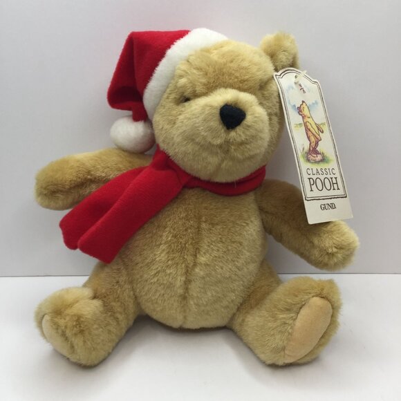 Disney Classic Pooh Gund Plush Christmas Bear Santa Hat Scarf 10" Stuffed Animal - Picture 1 of 12